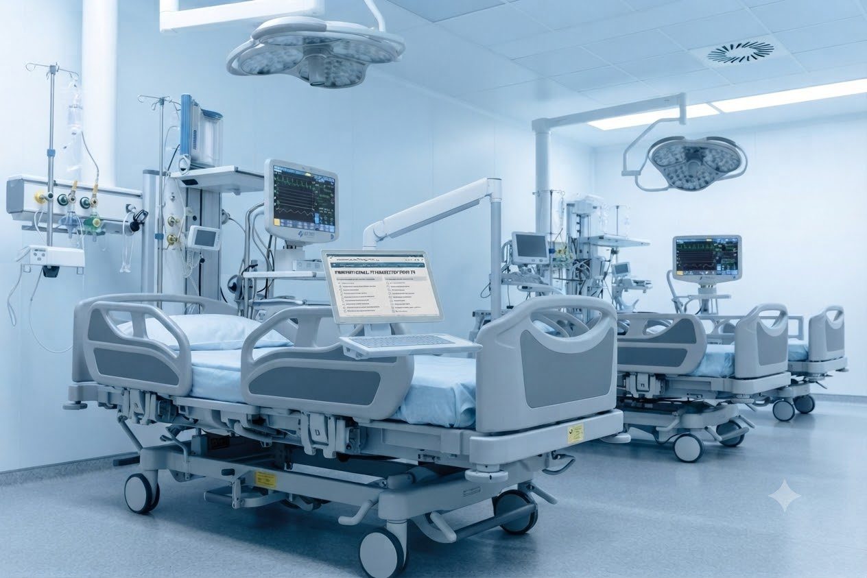 Intensivstation mit medizinischen Geräten und Patientenmonitoren